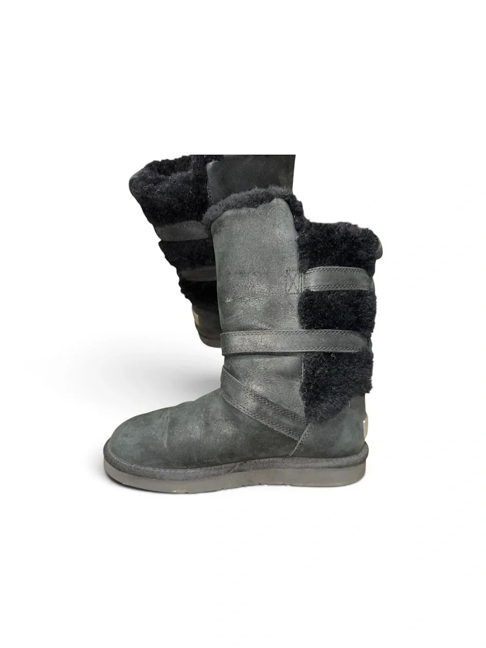 UGG Women's Becket Black Leather Sheepskin Boots- Size 6